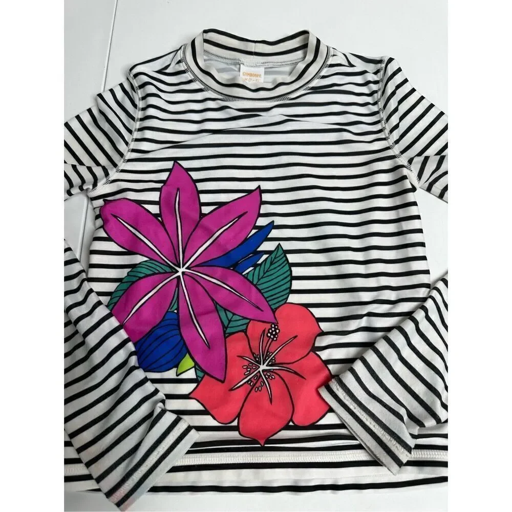 Gymboree Floral Stripes Rash Guard swim Shirt US Girls Size 7/8